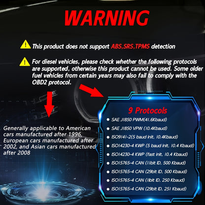 Professional OBD2 Car Scanner Diagnostic Tool - Suitable for Reading Vehicle Codes, Clearing Fault Codes, 35901 Trouble Code Library, Real-Time Data Stream, Oxygen Sensor Tester, Battery Voltage Reading, Mode 6/8 Detection