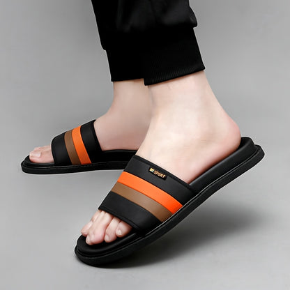 Men's Casual Slip-On Slippers - Breathable Synthetic & Rubber Sole, Lightweight Comfortable Indoor/Outdoor House Shoes with Random Pattern Design, House Slippers
