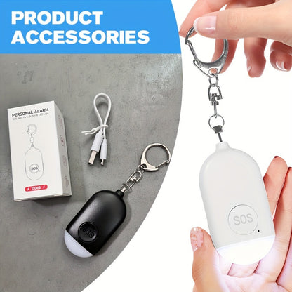 USB Rechargeable 130dB Personal Alarm Keychain for Women - SOS Emergency Safety Siren with LED Light, Panic Button or Pull Pin Alert Device - Compact & Lightweight Design, Available in Pink, Blue, White, Black