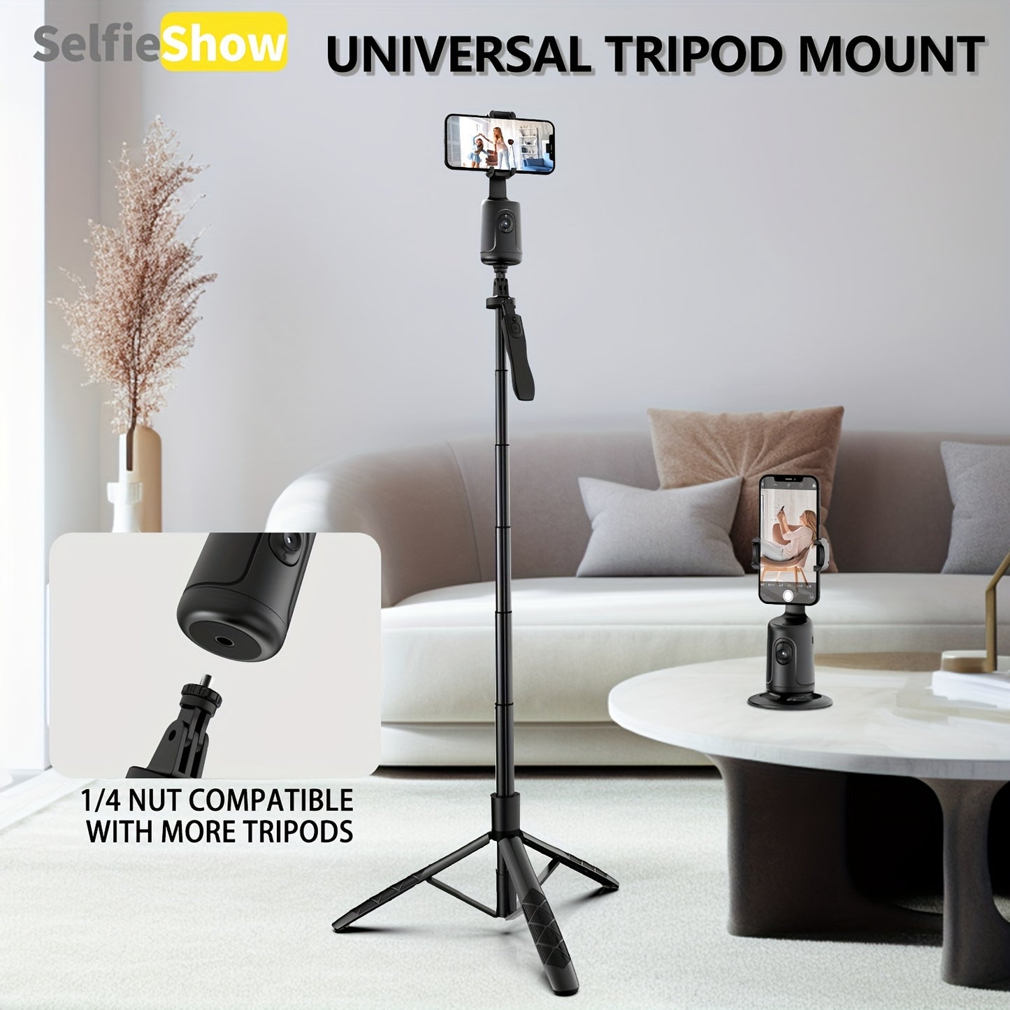 Compact 360° Auto Face Tracking Tripod & Selfie Stick - USB Rechargeable, Fast & Accurate for Vlogging, Live Streaming | Portable Smartphone Holder with Powerful Motor, Rotation, and App Control