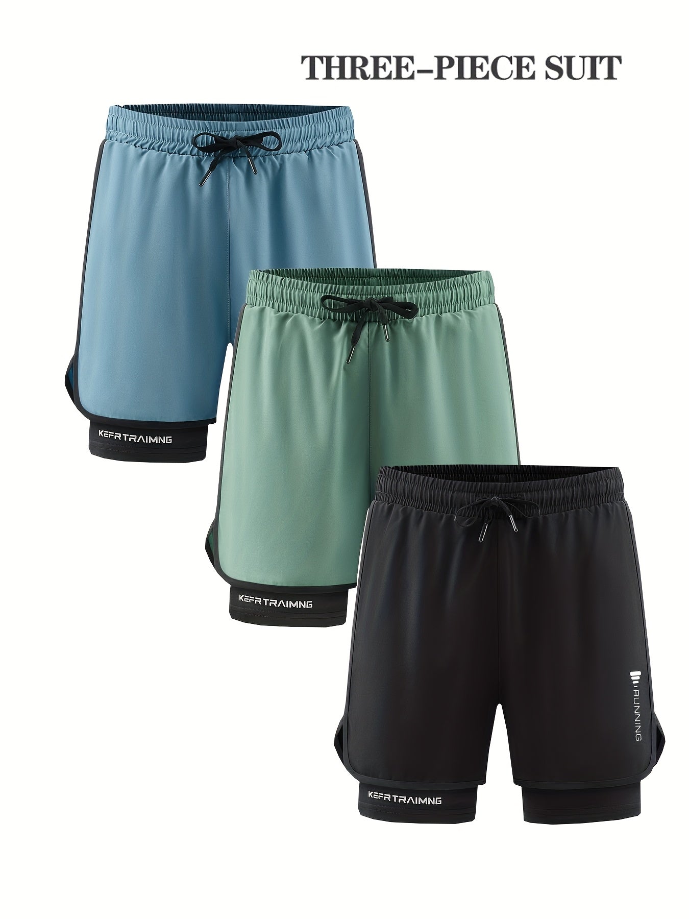 3pcs Men's Quick-Dry Lightweight Running Shorts, with Elastic Drawstring Waist and Side Pockets - Mo, Running Shorts for Men, Mens Mid Length Wide Leg Shorts, Men Workout Shorts, Gym Shorts Above Knee, Mens Shorts with Liner,