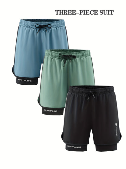 3pcs Men's Quick-Dry Lightweight Running Shorts, with Elastic Drawstring Waist and Side Pockets - Mo, Running Shorts for Men, Mens Mid Length Wide Leg Shorts, Men Workout Shorts, Gym Shorts Above Knee, Mens Shorts with Liner,