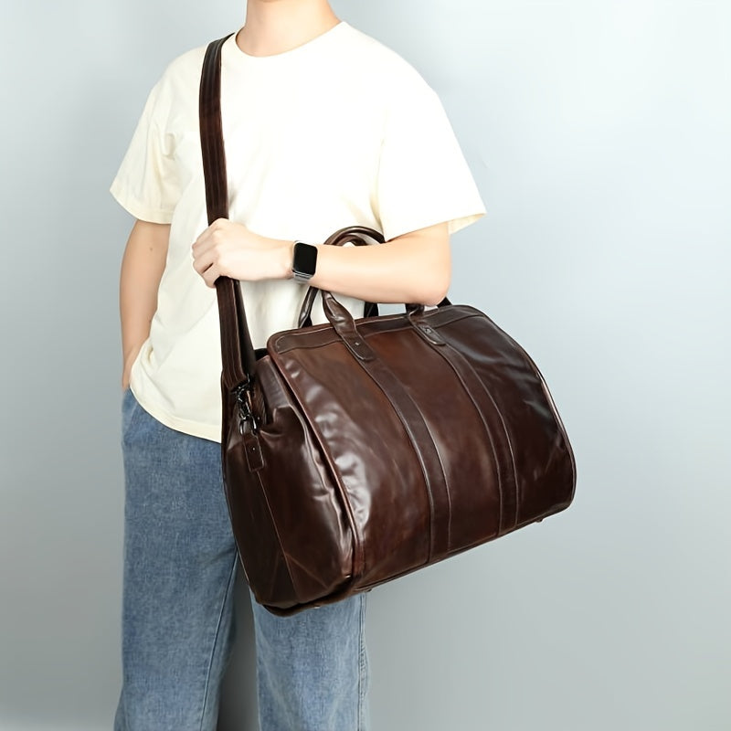 NIUCUNZH Men's First Layer Cowhide Leather Travel Duffel Bag - Large Capacity Carry-On with Adjustable Straps, Multiple Compartments & Reinforced Handles, Sleek Black for Weekend Trips, Daily Commute & Casual Travel, Travel B