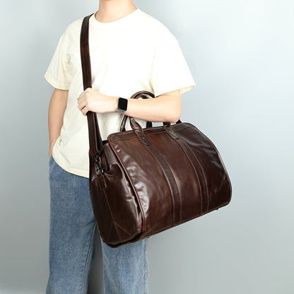 NIUCUNZH Men's First Layer Cowhide Leather Travel Duffel Bag - Large Capacity Carry-On with Adjustable Straps, Multiple Compartments & Reinforced Handles, Sleek Black for Weekend Trips, Daily Commute & Casual Travel, Travel B