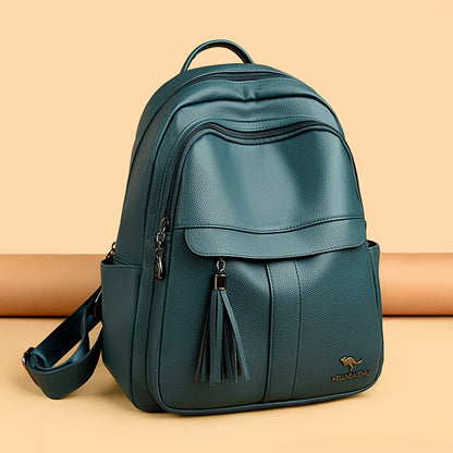 Women's 2025 New Style Synthetic Backpack with Tassel Charm - Glossy Black Soft Shell Travel Backpack, Detachable Adjustable Shoulder Straps & Zipper Closure, Spacious Laptop Compartment & Practical Pockets for Work, School,