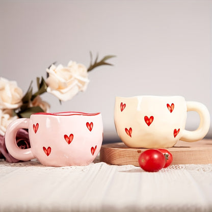 1pc Romantic Ceramic Coffee Mug 9.5oz - Charming Heart Pattern, Love-Inspired Cup for Couples, Birthday Gift, Adorable Office & Home Collection for Coffee & Milk