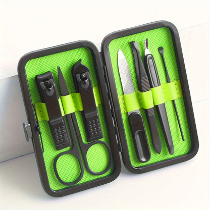 Manicure Set Nail Clipper Set Built-in Nail File Men's And Women's Personal Care Portable Travel Household 7-Piece Set Black Nail Scissors Grooming Tools Kit