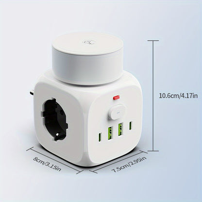 2025 New Multifunctional Round Power Strip/Socket/Strip Plug with 3 Power Outlets, with Night Light (2 USB-A) (2 TYPE-C), In-line Socket, Suitable for Home, Office, Kitchen, Bathroom, and Other Places, Multi Plug Outlet, Offi