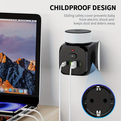 2025 New Multifunctional Round Power Strip/Socket/Strip Plug with 3 Power Outlets, with Night Light (2 USB-A) (2 TYPE-C), In-line Socket, Suitable for Home, Office, Kitchen, Bathroom, and Other Places, Multi Plug Outlet, Offi