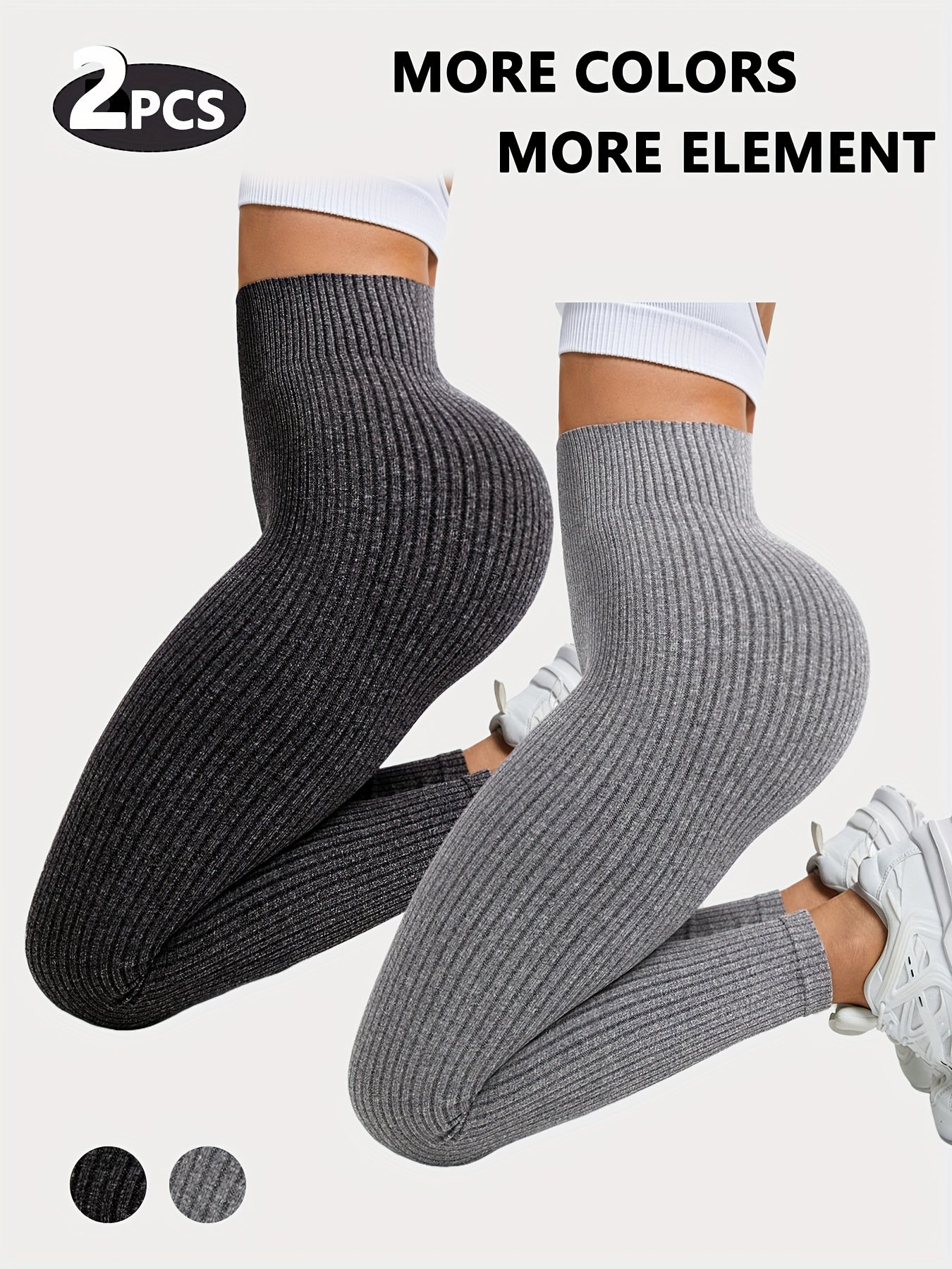 2pcs Women'S High-Waisted Yoga Leggings - Seamless Ribbed Texture, Tummy Control & Butt-Lifting, Breathable & Moisture-Wicking, 7/8 Length for Gym, Outdoor & Casual Wear - All-Season Stretchy Workout Pants, Yoga Pants, Gym Ap