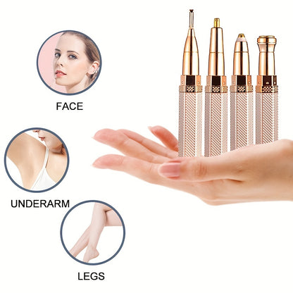 Aparador de pelos feminino recarregável com 4 cabeças para rosto, sobrancelhas, nariz e corpo - Remova os pelos indesejados com precisão e conforto sem esforço.