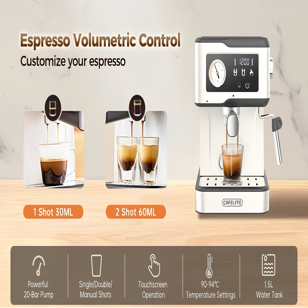Máquina de café expresso CAFELFFE com vaporizador e espumador de leite, bomba de pressão de 20 bar, ecrã LCD sensível ao toque para o barista em casa ou para preparar latte e cappuccino.