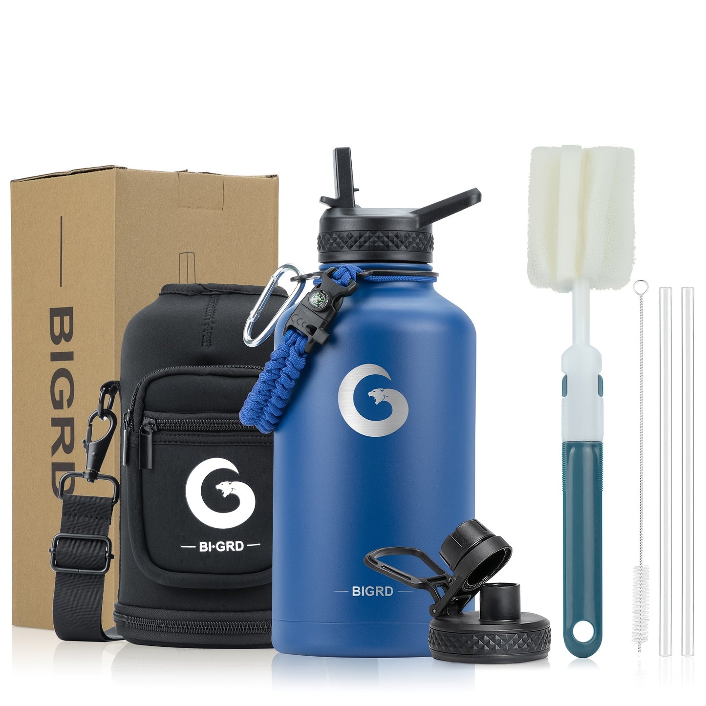 Garrafa de água isolada BIGRD para o Dia de Ação de Graças e Dia dos Namorados, 1,8L (40oz/1183ml ou 64oz), aço inoxidável com tripla camada de vácuo (mantém a temperatura fria durante 48 horas), pega de paracord e tampa com bico de palhinha. (1 unidade)