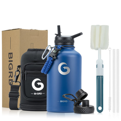 Garrafa de água isolada BIGRD para o Dia de Ação de Graças e Dia dos Namorados, 1,8L (40oz/1183ml ou 64oz), aço inoxidável com tripla camada de vácuo (mantém a temperatura fria durante 48 horas), pega de paracord e tampa com bico de palhinha. (1 unidade)