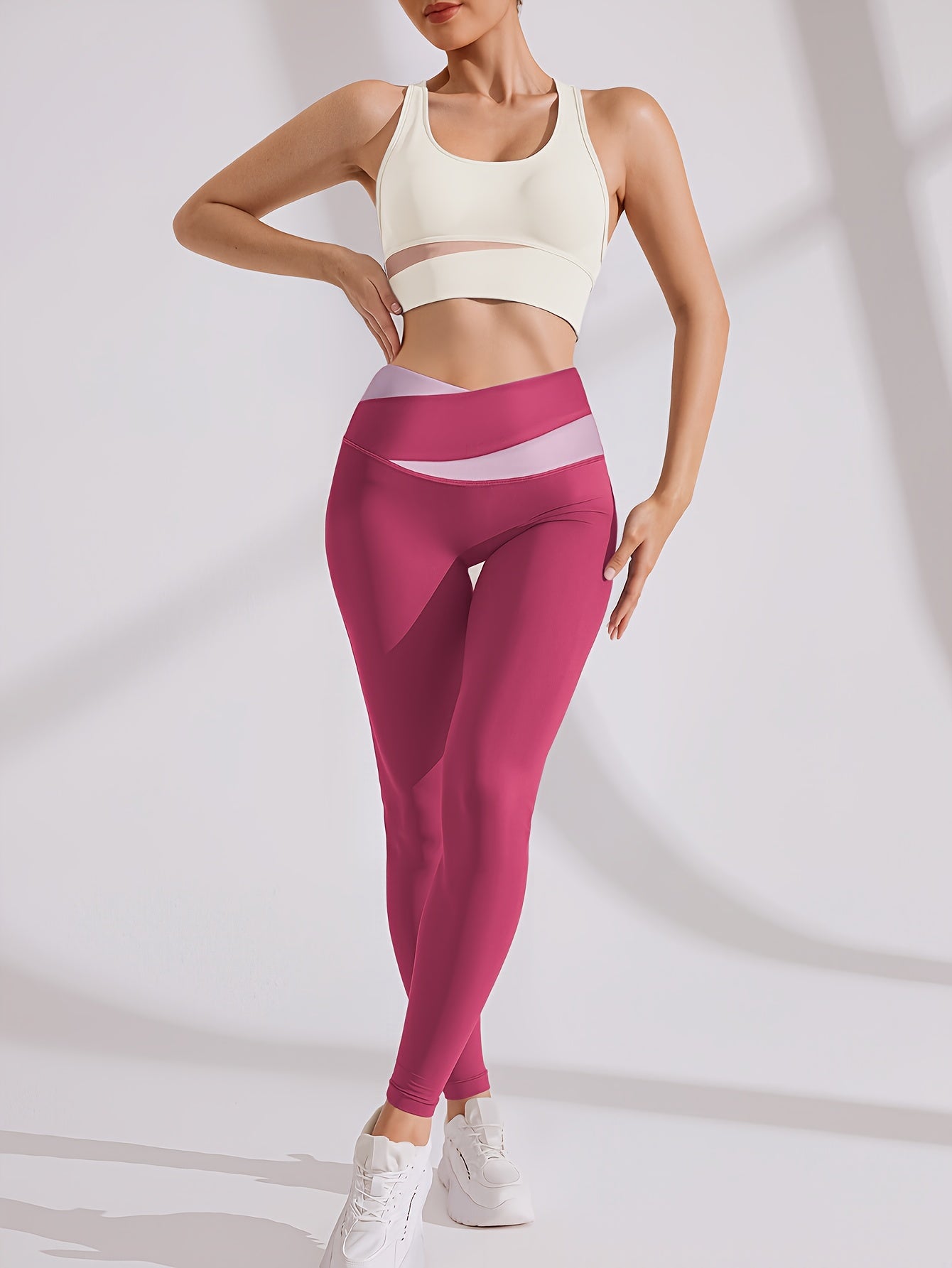 2pcs Women'S Sports Set with Sports Bra and Leggings, Color Block Design Suitable for Cycling, Fitness, Yoga, Running