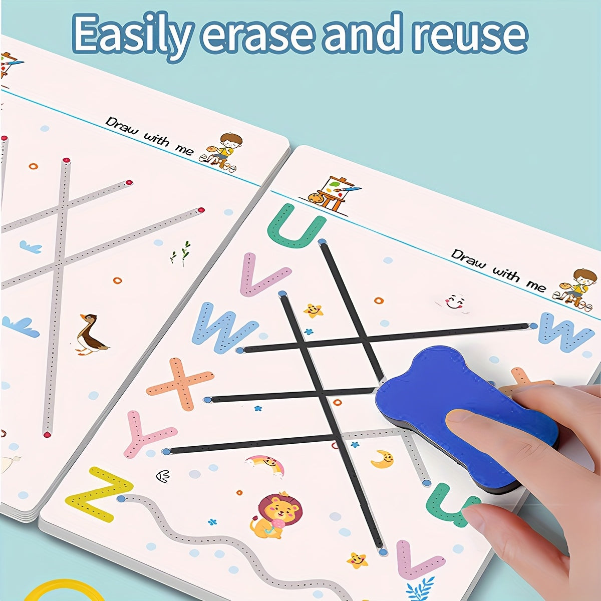 Reusable Handwriting Practice Book for Kids Ages 3-6 - 128 Pages with Letters, Numbers & Sensory Feedback Lines | Dry Erase Magic Copybook | Preschool & Kindergarten Learning, Colorful Illustrations, Durable Paper, Interactiv