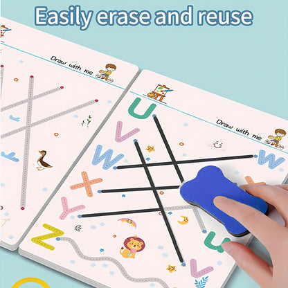 Reusable Handwriting Practice Book for Kids Ages 3-6 - 128 Pages with Letters, Numbers & Sensory Feedback Lines | Dry Erase Magic Copybook | Preschool & Kindergarten Learning, Colorful Illustrations, Durable Paper, Interactiv