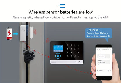 WiFi + GSM Auto-dial Smart Home Security Alarm System 433MHz LCD Display Alarm Panel Door Window Sensor PIR Motion Sensor Kit APP Remote Control Compatible With Alexa Google Home