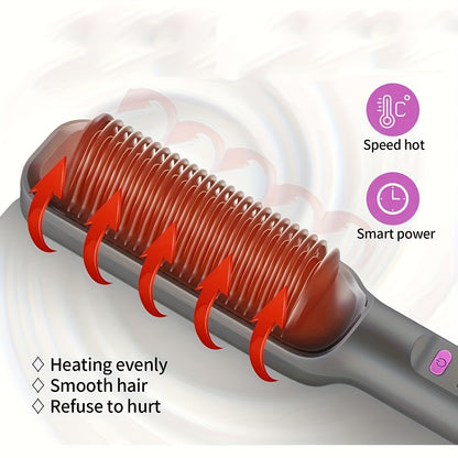 2-in-1 Straightening & Curling Hair Styler Comb - Fast, Portable with European Plug (220V) for Professional Salon & Home Use