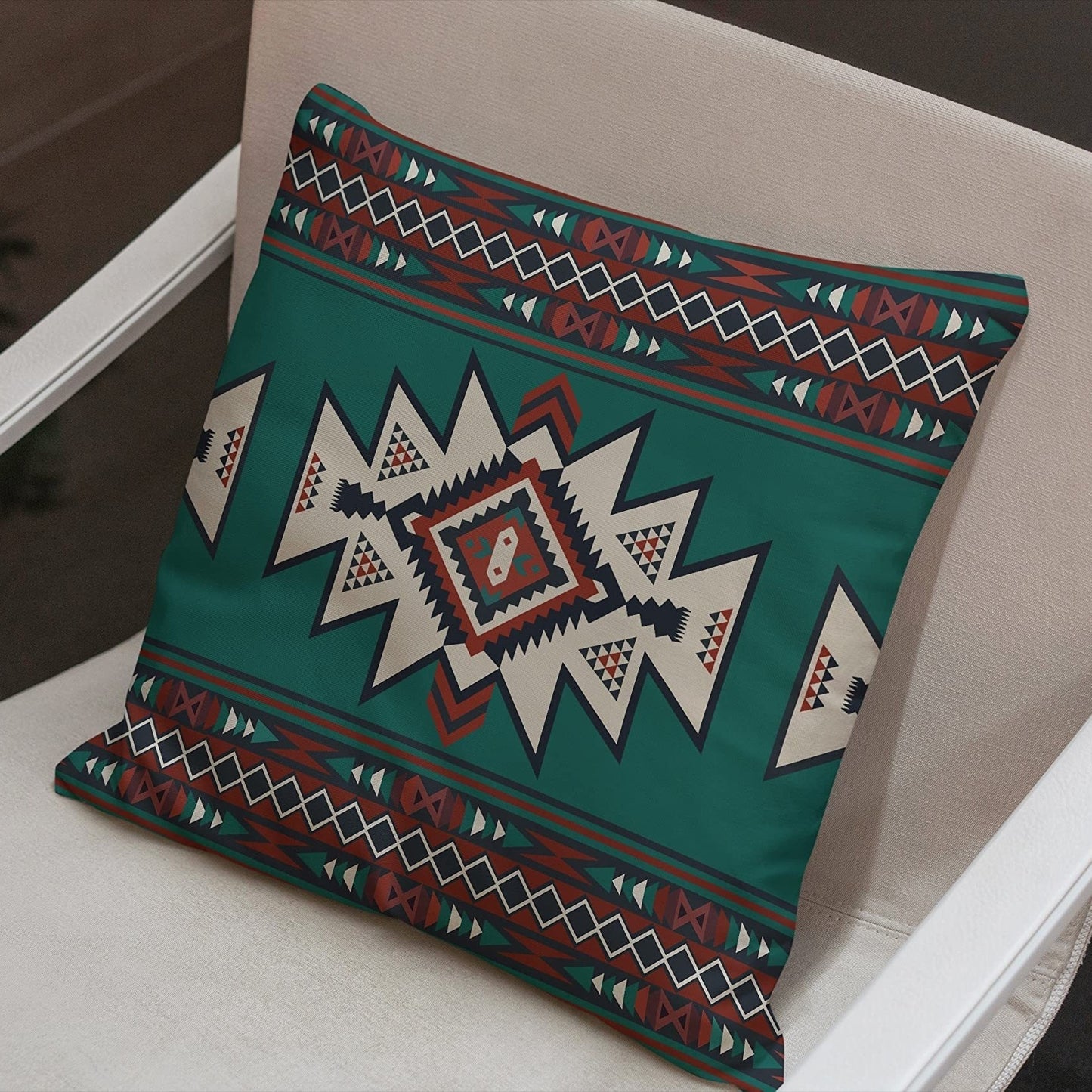 Set Of 4 Western Throw Pillow Covers Aztec Southwestern Native American Tribal Geometric Pillow Cases Turquoise Rustic Decorative Couch Cushion Covers For Outdoor Bedroom Home Decor, 45.72x45.72 Cm (Cushion Is Not Included)