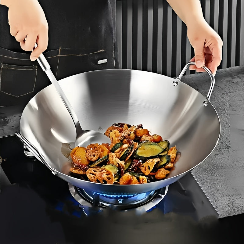 1pc Extra-Large Stainless Steel Wok with Double Handles, 38.0 cm, Nonstick Coating Free for Family Kitchens, Restaurants & Chefs – Perfect Gift Idea Christmas Halloween Thanksgiving