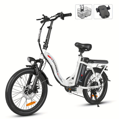 CY20 20" Foldable Step-Through Electric Bike for Adults - Lightweight Portable City Commuter E-Bike with 36V Removable Battery, 250W Motor & 15 MPH Speed, Front Suspension, Disc Brakes, Alloy Steel Frame, White - Dual-Power (