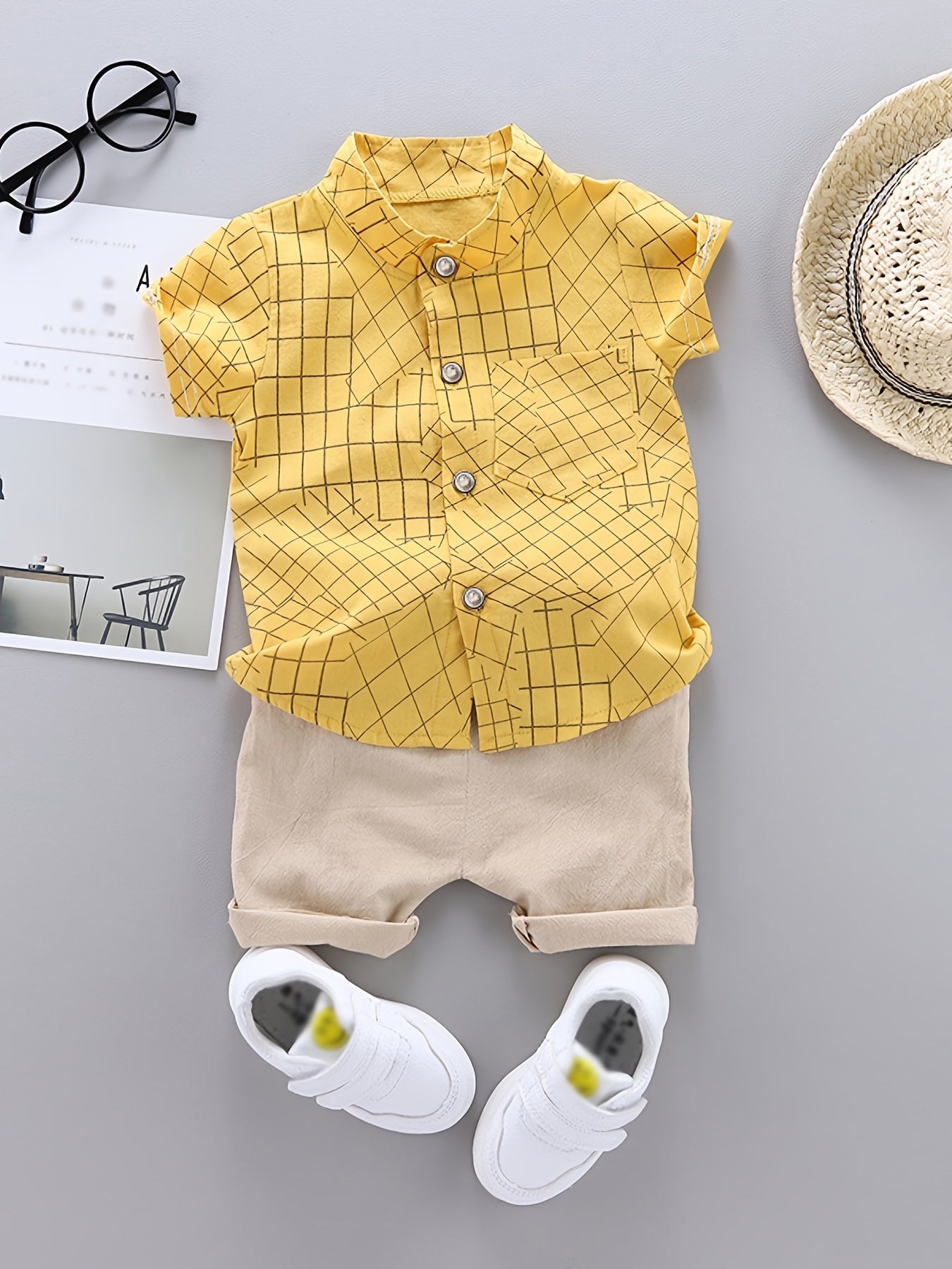 2pcs Baby Boys Dinosaur Print Button Short Sleeve Shirt Top & Elastic Waist Shorts Set Toddler Summer Clothes For Daily & Outdoor Wear