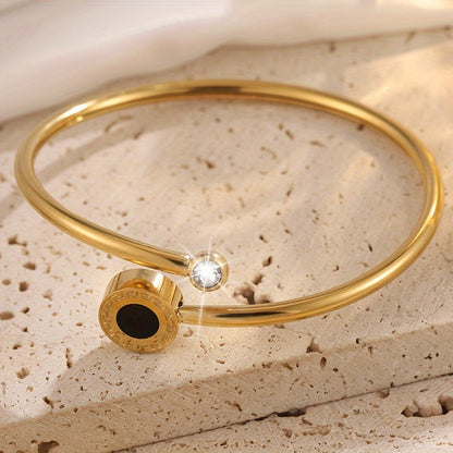 Elegant Stainless Steel Bracelet with Sparkling Rhinestones