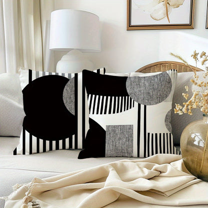 4pcs Bohemian Black and White Geometric Throw Pillow Covers, 45.72cm, Short Plush Polyester Fabric with Zip Closure, Modern Abstract Design for Living Room, Bedroom, Couch Decor, Party Home Decor Pillowcases, Living Room Deco