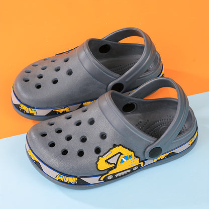 Toddler Girls Cute Cartoon Print Closed Toe Slip On Platform Clogs, Children's Casual Outdoor Anti-skid Hollow Out Sandals Beach Garden Shoes