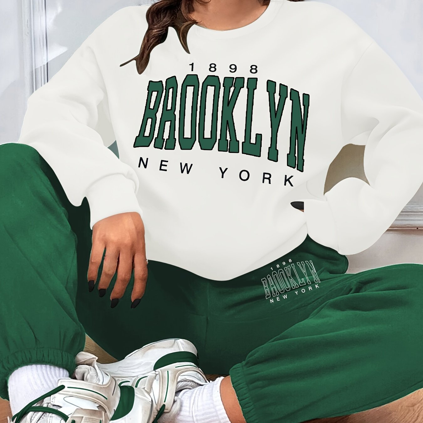 Casual Color Block Two-piece Set, Letter Print Sweatshirt & Sporty Jogger Pants Outfits, Women's Clothing