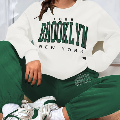 Casual Color Block Two-piece Set, Letter Print Sweatshirt & Sporty Jogger Pants Outfits, Women's Clothing