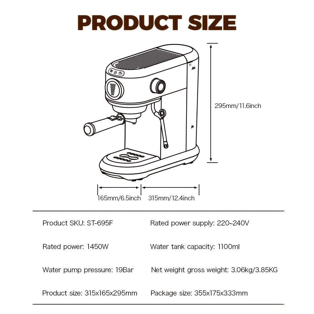 CAFELFFE Cold/Hot Semi-Automatic Espresso Machine, Stainless Steel Multi-Function Latte & Cappuccino Maker with Built-in Milk Frother/Steam Wand, Upgraded 7-Level Water Volume Control, Compatible with Ground Coffee & ESE Pods