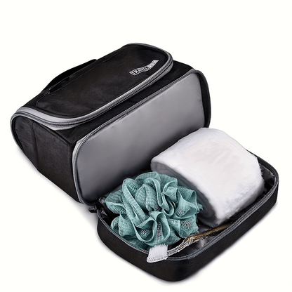 Multi-Functional Travel Organizer with Top Zipper Closure & Hanging Loop - Heavy-Duty High Quality Folding Toiletry & Cosmetic Case with Multiple Compartments, Golden-Tone Hardware, Durable Fabric Construction - Ideal for Bus
