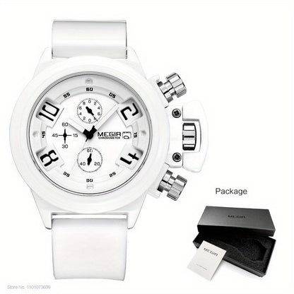 MEGIR Multifunction Men's Watch, Sports Silicone Strap Waterproof Calendar Quartz Watch 2002, Ideal Choice For Gifts