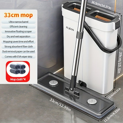 Mop and bucket complete cleaning system, hands-free household dust removal flat mop, dry and wet separation bucket, with washable and reusable microfiber cloth, household floor, courtyard, and bathroom, cleaning supplies, cle