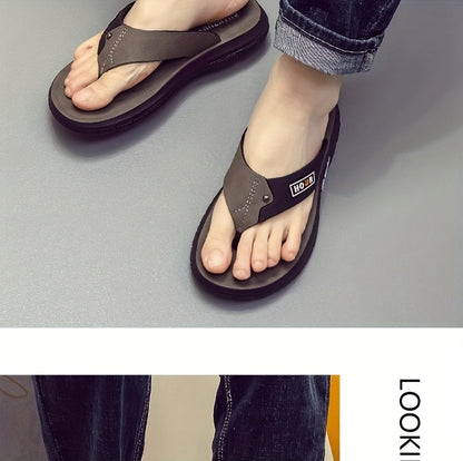 Chinelo de dedo casual de verão para homem - Resistente a odores, antiderrapante, durável, com sola macia e tira ajustável, design castanho e preto para uso diário e ao ar livre, calçado de praia | Chinelo de dedo elegante | Sola em PVC durável, sandália