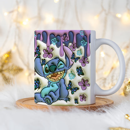 1pc, 11oz Printed Blue Sticky Notes Pattern Ceramic Mug, Portable Wide Mouth Coffee Cup, Water Cup, Suitable Gift For Family Friends, Summer Essential, Back To School Supplies, Apartment Essentials, College Dorm Essentials