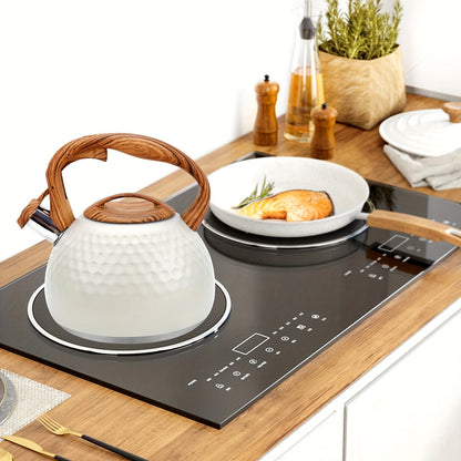 1pc, 3L Stainless Steel Whistling Tea Kettle – Easy To Clean, Compatible With All Stovetops, Whistling Kettle, Stainless Steel Tea Pot With Wooden Pattern Handle, – Lightweight & Durable Stainless Steel Teapot For Outdoor