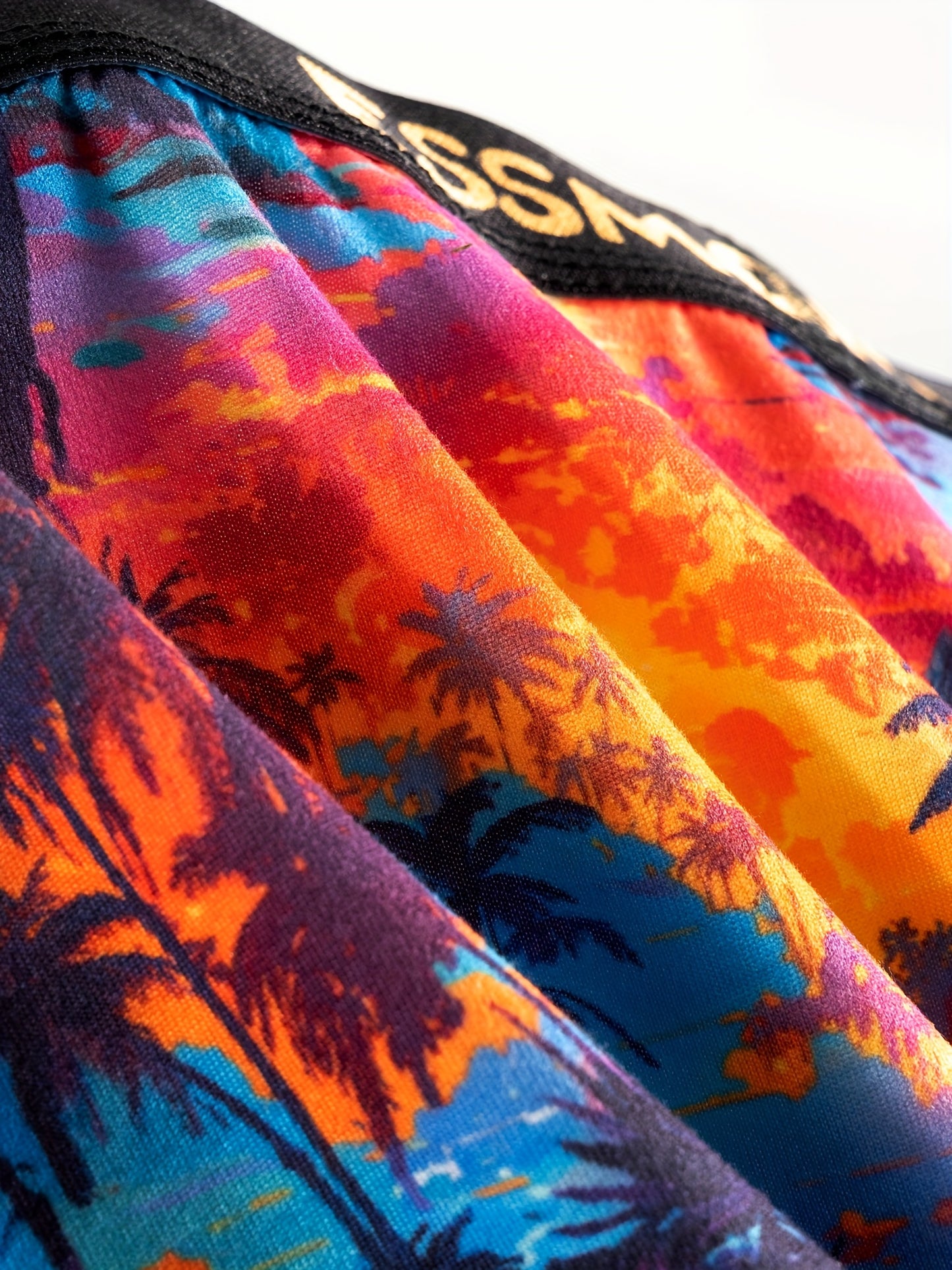 5pcs ESSMO Men'S Light Luxury Boxer Briefs - Vibrant Tropical Sunset & Palm Tree Design, Medium Stretch Fabric, Comfortable & Stylish Underwear, Relaxed Fit Boxers|Tropical Print Boxers|Stretchable Fabric