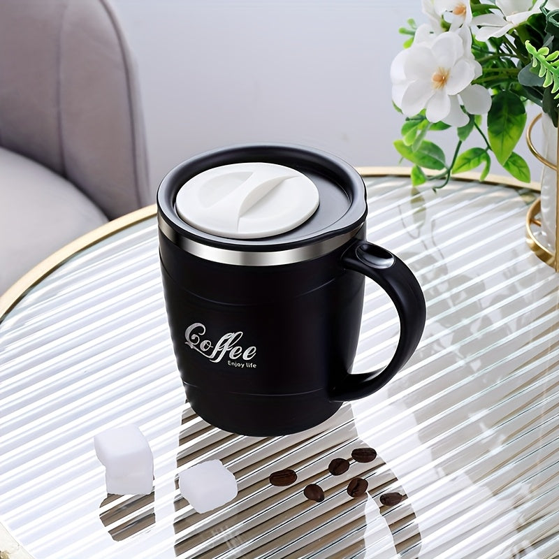 1pc 15.4oz Stainless Steel Coffee Mug with Lid & Measurement Marks - Durable 304 Stainless Steel Cup for Office, Outdoor, or Home Use - White, Black, Red Options, Office Coffee Mug | Sleek Mug Design | Secure Lid Design, Coff