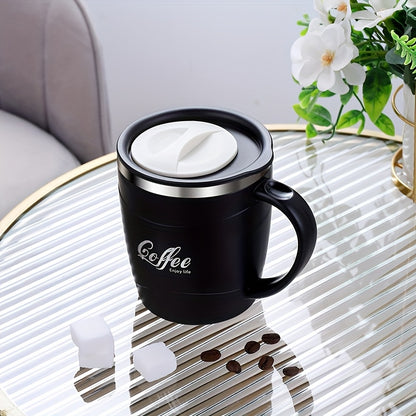 1pc 15.4oz Stainless Steel Coffee Mug with Lid & Measurement Marks - Durable 304 Stainless Steel Cup for Office, Outdoor, or Home Use - White, Black, Red Options, Office Coffee Mug | Sleek Mug Design | Secure Lid Design, Coff