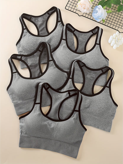 5pcs Women's High-Support Sports Bras - Removable Padding & Back Panel, Full-Coverage Tummy Control, Breathable Yoga Gym Bras with Multi-Color Options (Black/Dark Grey/Navy/Beige/Pink) - Moderate Lift for Heavy Breasts, Hand