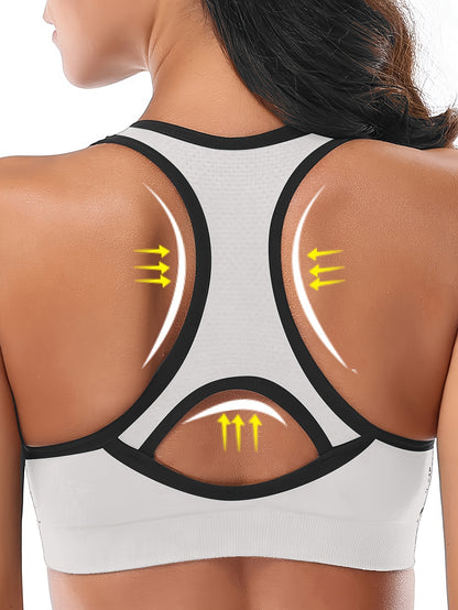 Women's High-Support Sports Bra with Removable Pads - Quick-Dry, Shockproof, Double-Layer Racerback Vest for Running & Fitness, Breathable Nylon-Elastane Blend, Non-See-Through, All-Season Activewear