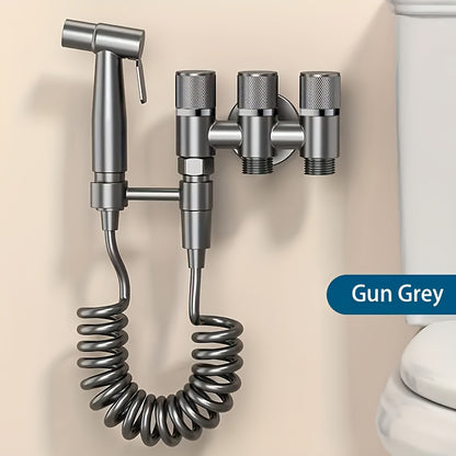 3-in-1 Stainless Steel Water Distributor with Spray Gun - Wall-Mounted, Chrome Finish, Valve Core, No Electricity Needed for Bathroom & Kitchen, Durable Metal Design, Water Flow Control, Modern Aesthetic, Smooth Finish