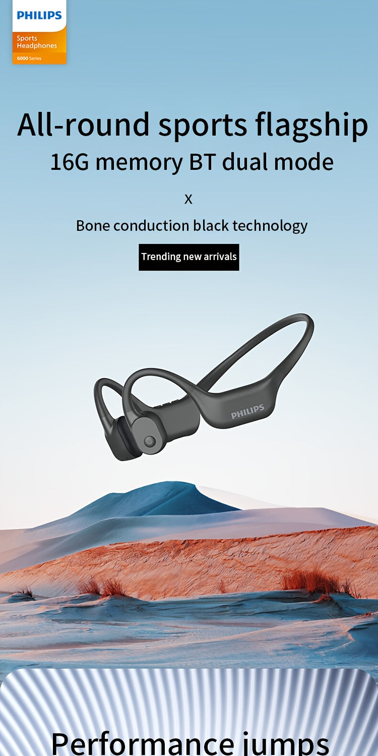 Philips bone conduction TAA6609 wireless headphones, all-round sports running wireless hanging ear open earset, ultra-long battery life, built-in 16G memory and wireless dual-mode convenient download song playback, swimming,