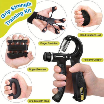 Grip Strength Trainer Kit (5 Pack) with Finger Exerciser, Hand Grip Strengthener, Hand Extension Exerciser, Hand Strength Ball and Forearm Workout Ring for Muscle Building