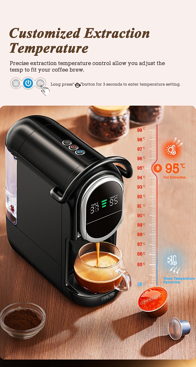 CAFELFFE 4-in-1 Capsule Coffee Machine | 19 Bar Espresso Maker | Smart Temp Control & 7 Preset Brewing Times | Compatible with Nes/DG/ Capsules Ground Coffee/ESEpod | Premium Gift Set for Coffee Lovers & Family, Automatic Esp