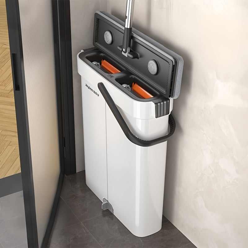 Hands-Free Flat Mop And Bucket Set with 4pcs Mop Pad- Dual-Purpose Dry And Wet Cleaning, Ideal for Bedroom, Kitchen, Living Room, Bathroom - Durable Plastic, for Household And Floor Cleaning, Tile Marble Floor Cleaning Mop Cl