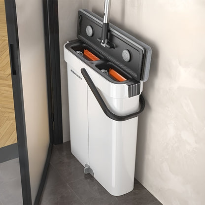 Hands-Free Flat Mop And Bucket Set with 4pcs Mop Pad- Dual-Purpose Dry And Wet Cleaning, Ideal for Bedroom, Kitchen, Living Room, Bathroom - Durable Plastic, for Household And Floor Cleaning, Tile Marble Floor Cleaning Mop Cl